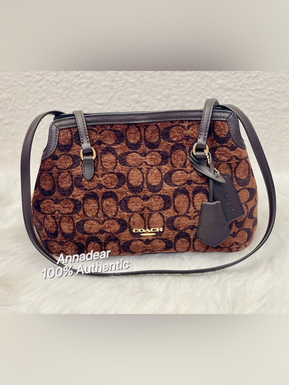 NWT Coach Elise Shoulder Bag In Signature Chenille CFP36 Gold/Truffle